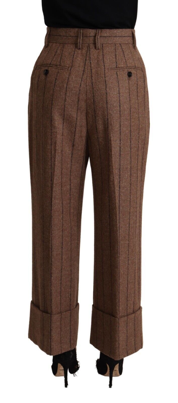 Brown Alpaca Wool High Waist Straight Pants