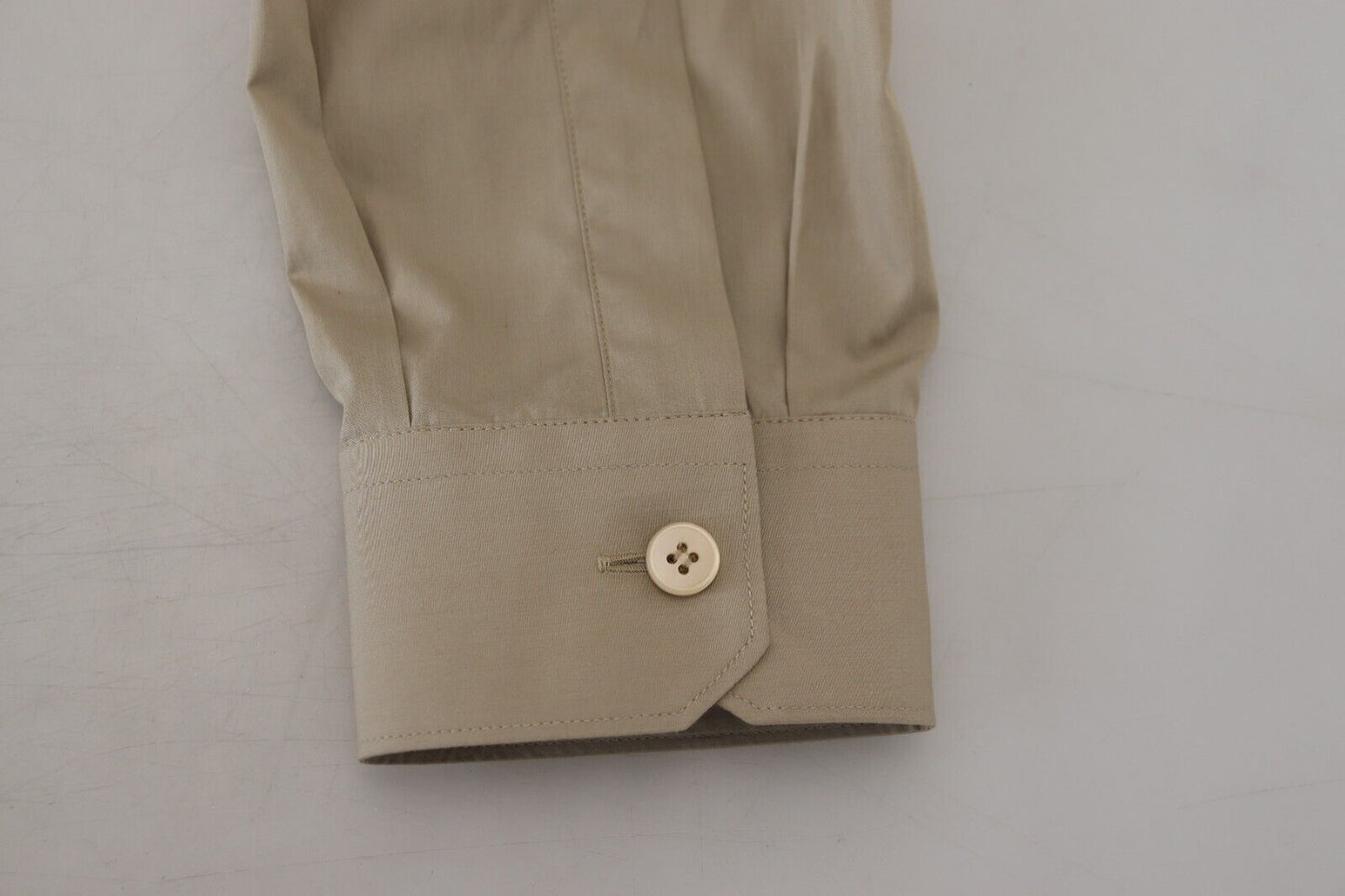 Elegant Beige Cotton Dress Shirt