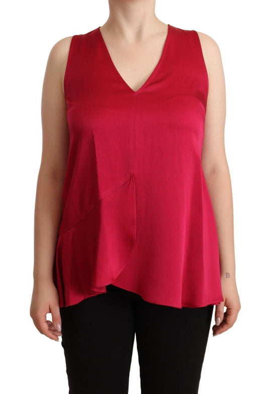 Elegant Red V-Neck Sleeveless Tank Top