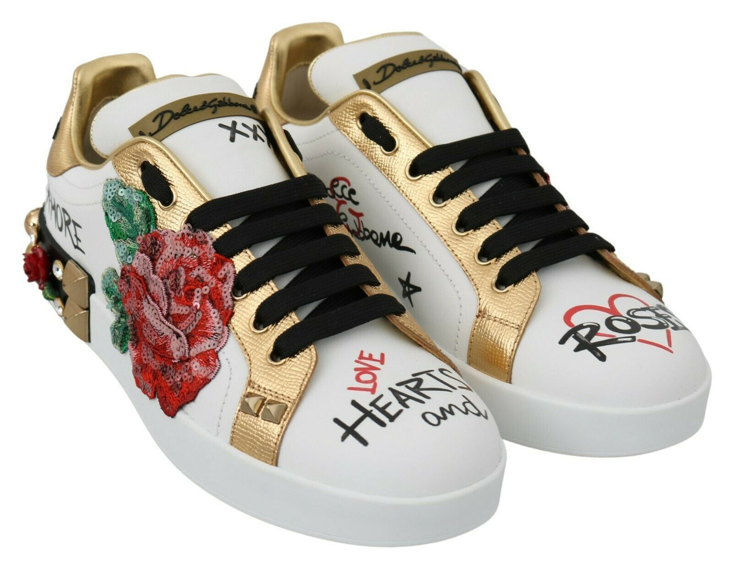 White Roses Sequined Crystal Womens Sneakers Shoes