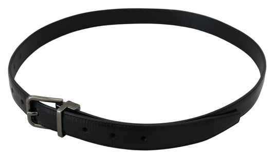 Black Leather Silver Tone Metal Buckle Men Belt