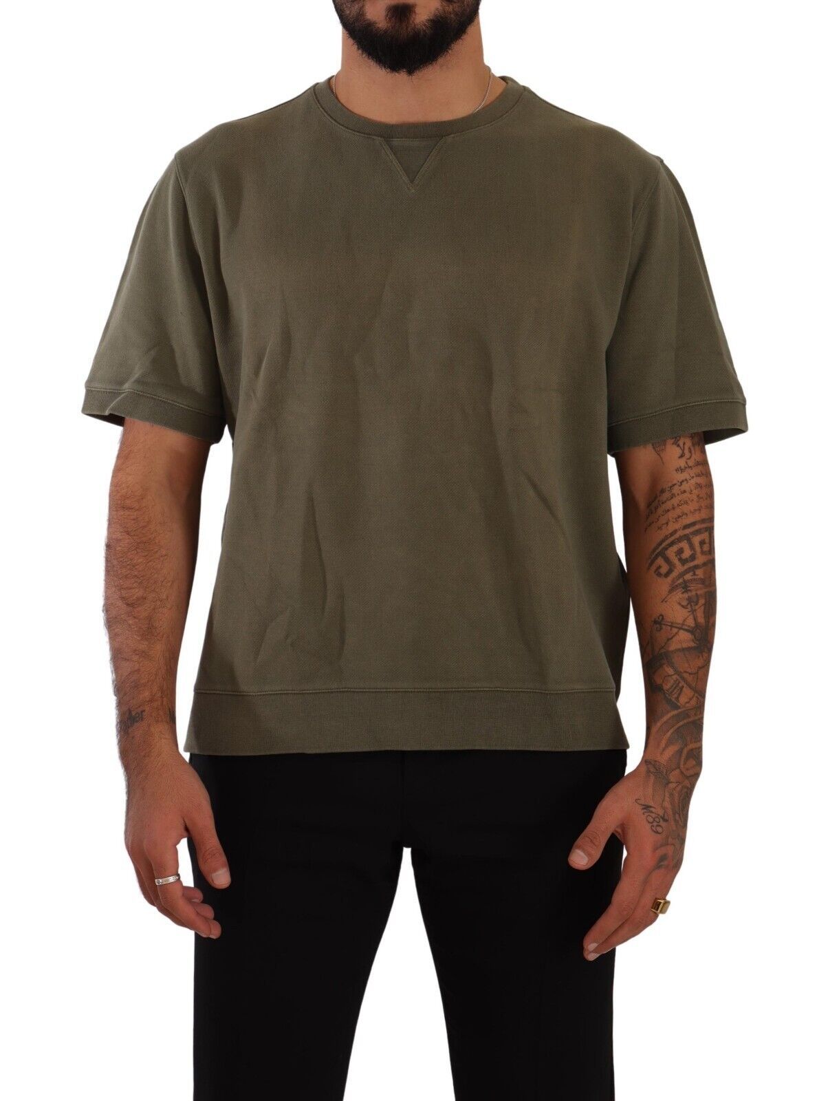 Army Green Crew Neck Cotton Tee