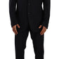 Elegant Black Striped Wool Suit