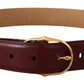 Elegant Bordeaux Leather Belt with Gold Buckle