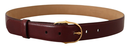 Elegant Bordeaux Leather Belt with Gold Buckle