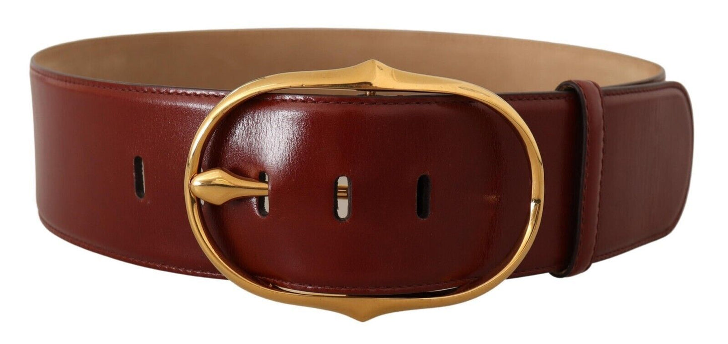 Elegant Maroon Leather Belt with Gold Buckle