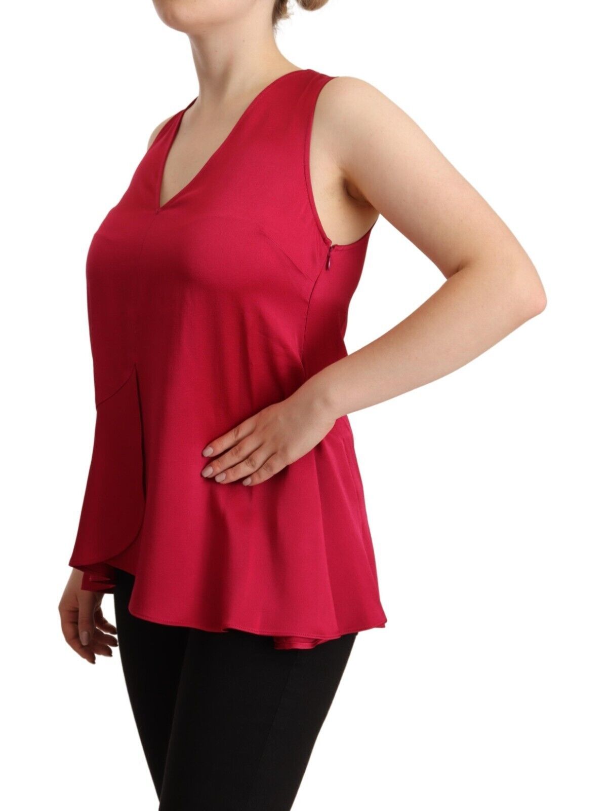 Elegant Red V-Neck Sleeveless Tank Top