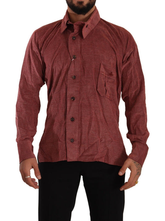 Elegant Red Cotton Button-Down Shirt