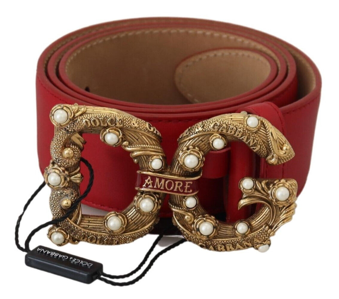 Elegant Red Amore Leather Belt