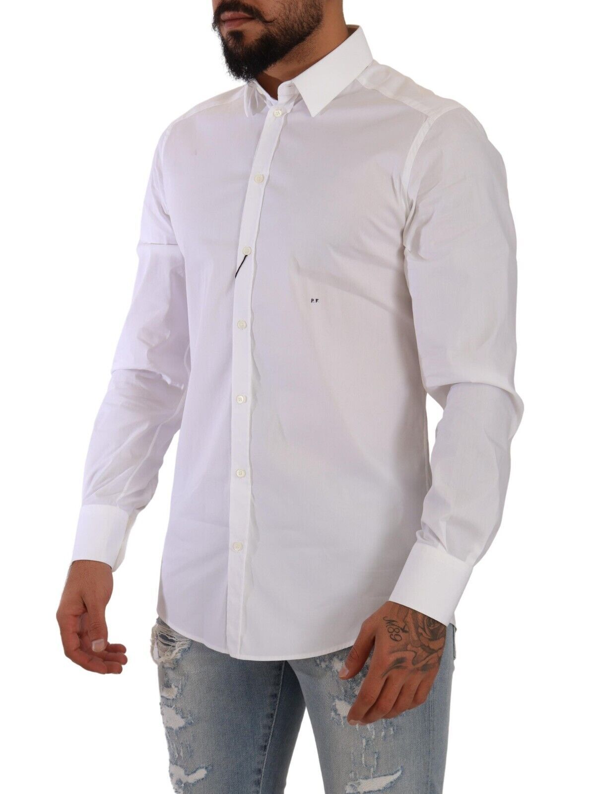 White GOLD Cotton Blend Dress Men Formal Shirt