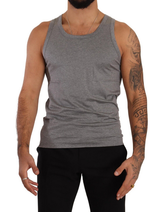 Elegant Melange Grey Tank Top T-Shirt