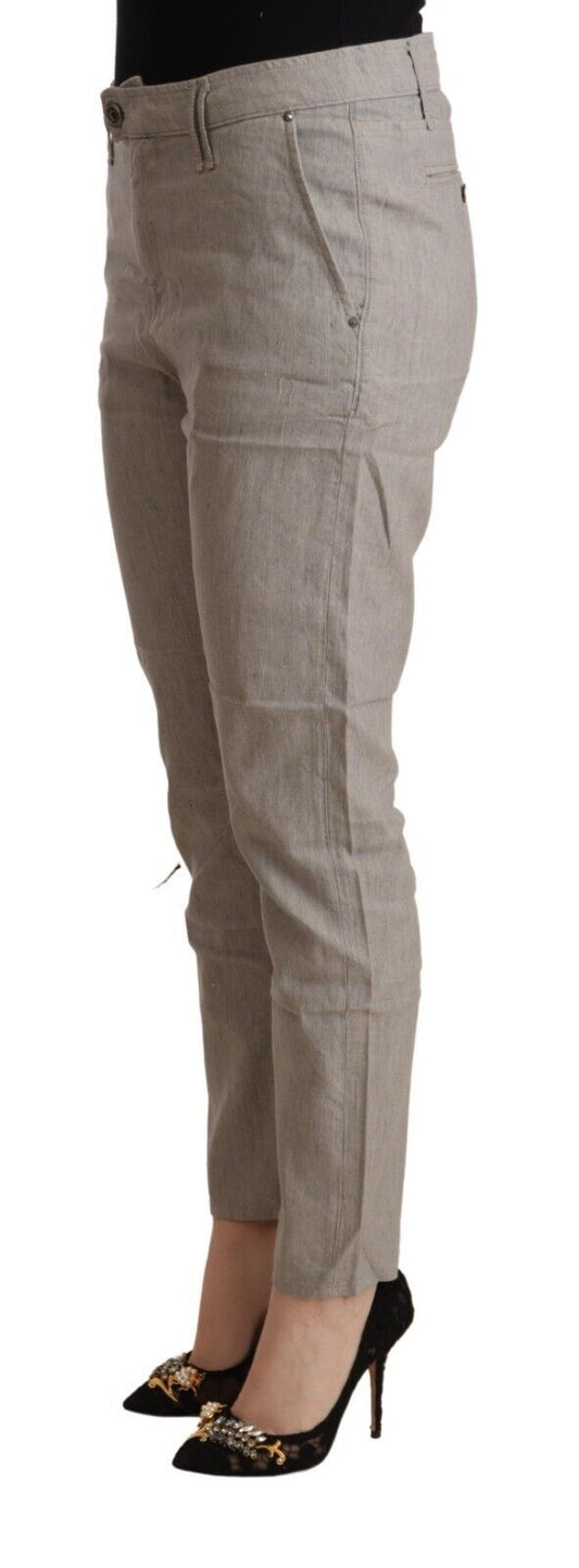 Light Gray Linen Blend Mid Waist Tapered Pants