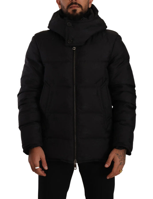 Elegant Black Parka Hooded Jacket