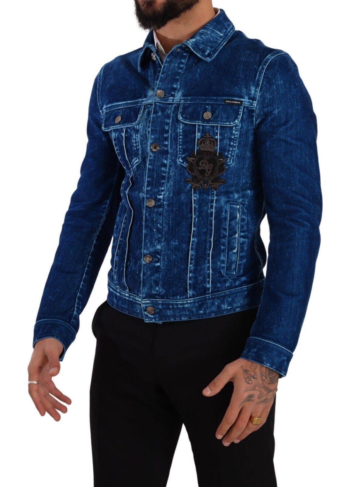 Elegant Denim Jacket with Crown Embroidery