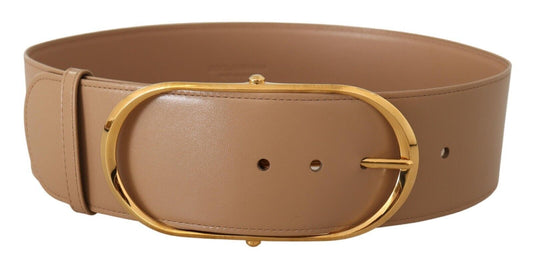 Dolce & Gabbana Beige Leather Gold Metal Oval Buckle Women's Belt