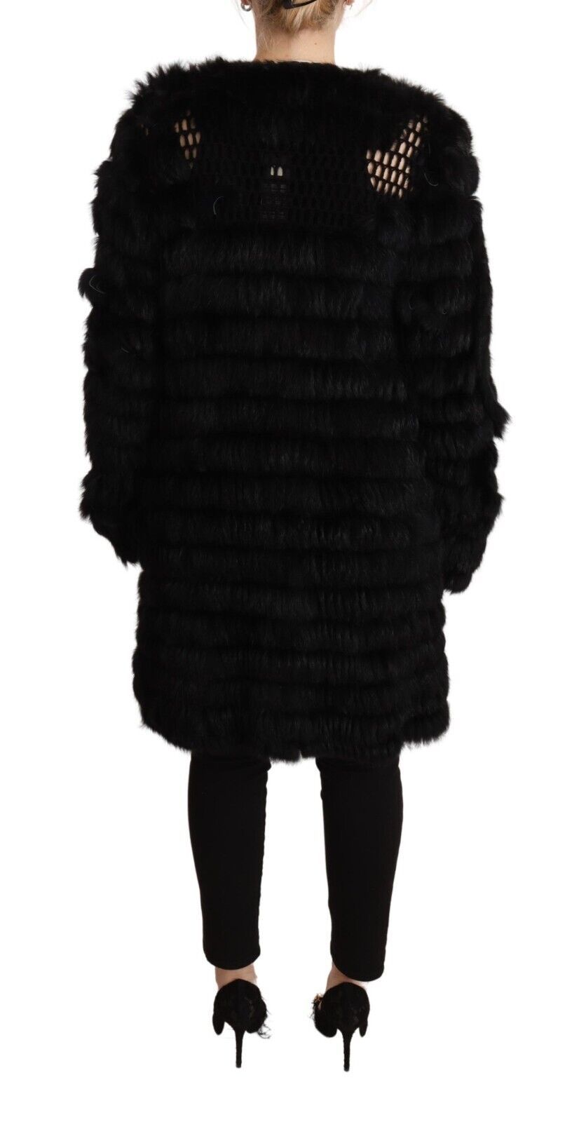 Black Rabbit Fur Cardigan Long Sleeves Jacket