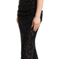 Black Sequined Off Shoulder Gown Sheath Dress