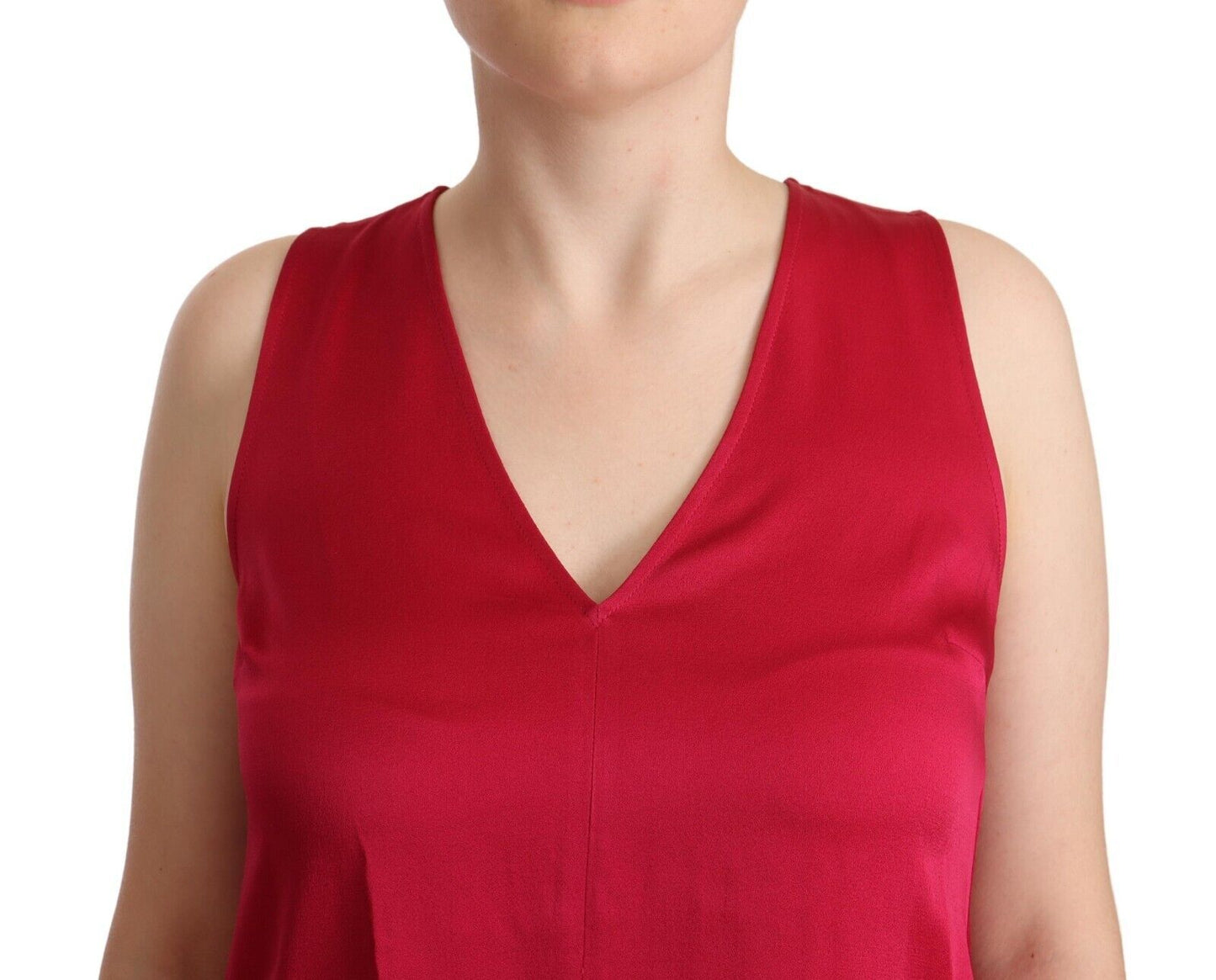 Elegant Red V-Neck Sleeveless Tank Top