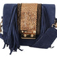 Chic Suede Shoulder Handbag with Gold Applique