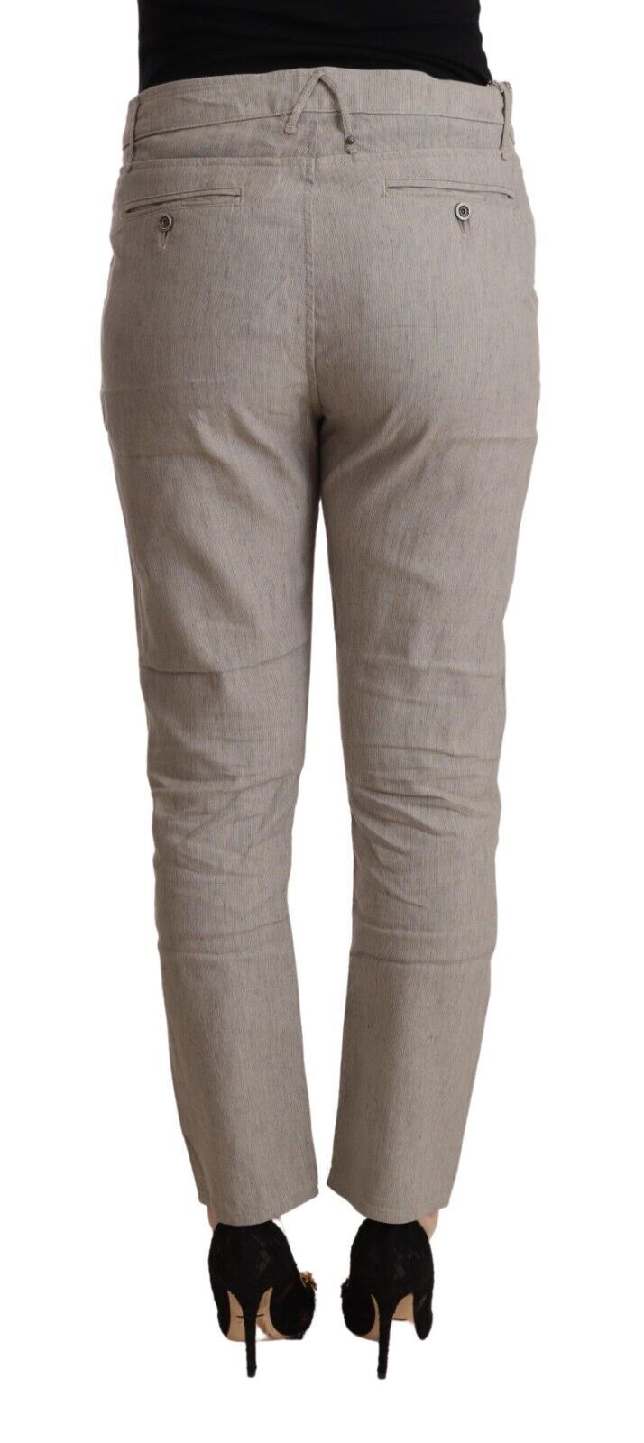 Light Gray Linen Blend Mid Waist Tapered Pants