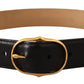 Elegant Black Leather Belt with Gold Buckle