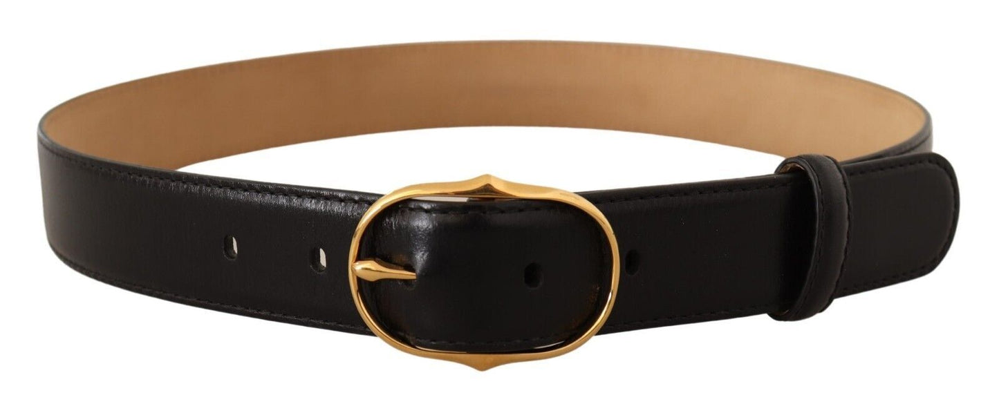 Elegant Black Leather Belt with Gold Buckle