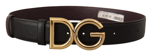 Elegant Black Leather Logo Buckle Belt