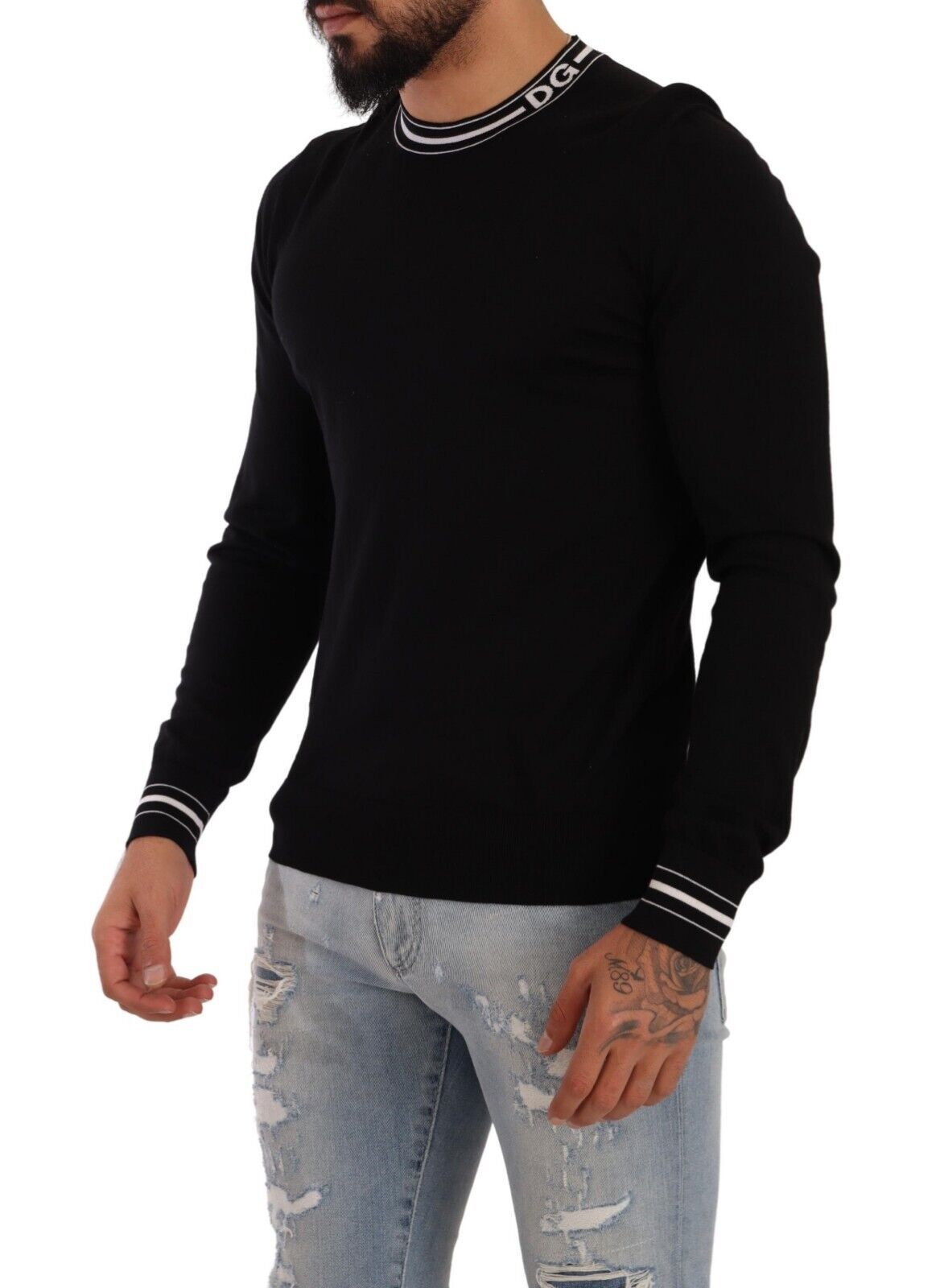 Sleek Black Virgin Wool Pullover Sweater