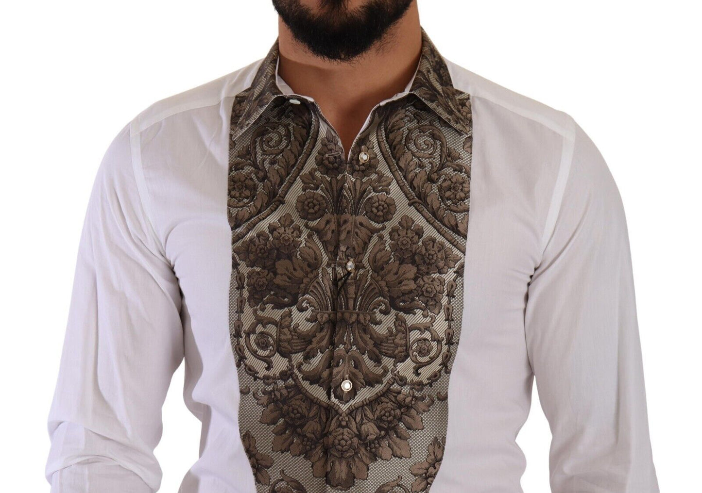 Elegant White Jacquard Dress Shirt