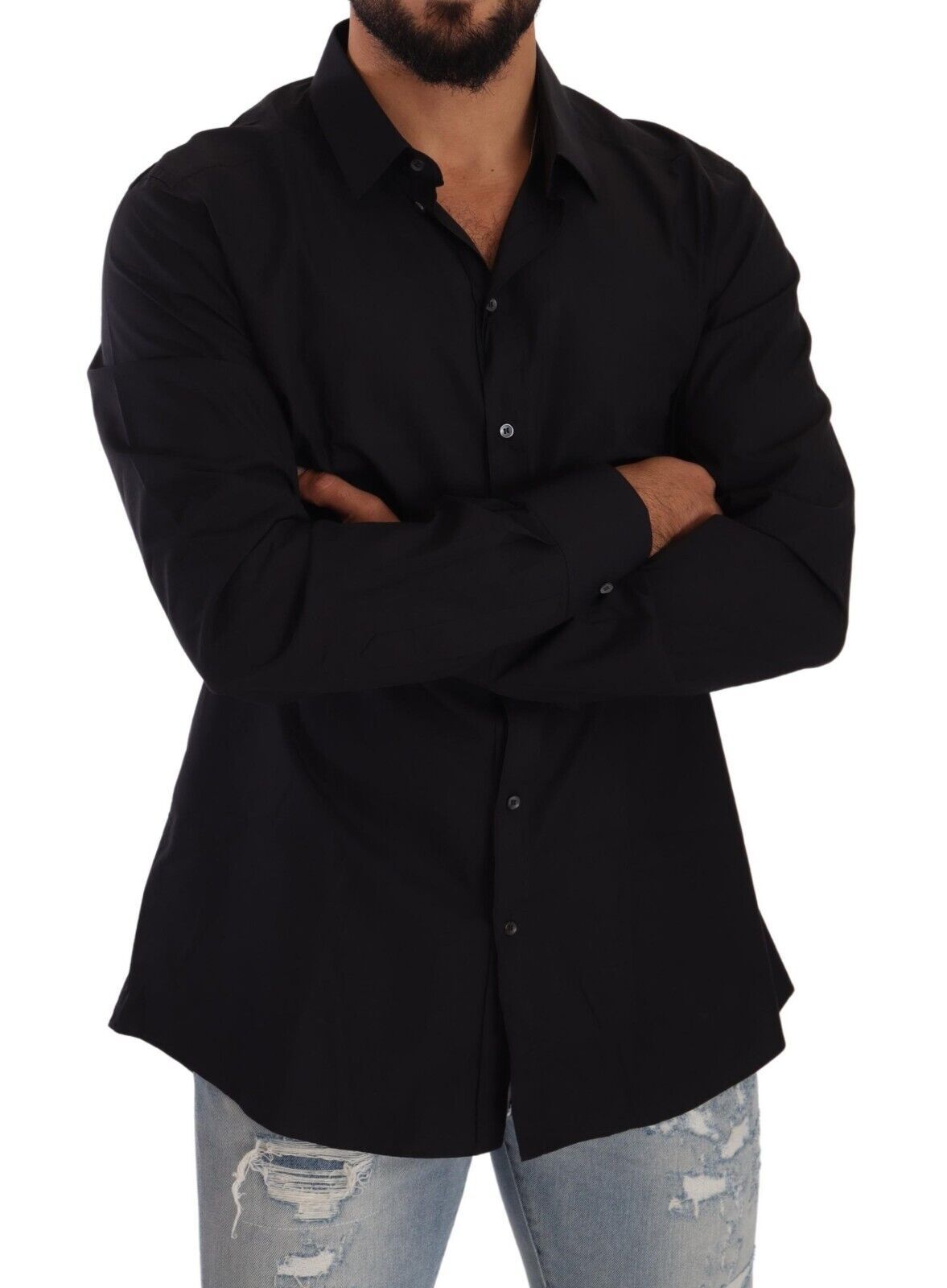 Elegant Black Cotton Dress Shirt