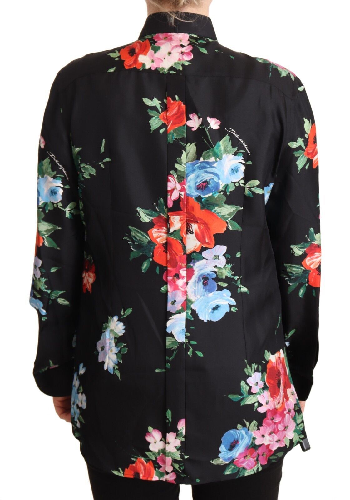 Elegant Floral Silk-Cotton Polo Blouse