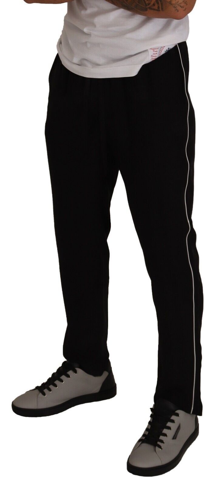 Elegant Silk Jogging Pants with White Stripe Detail