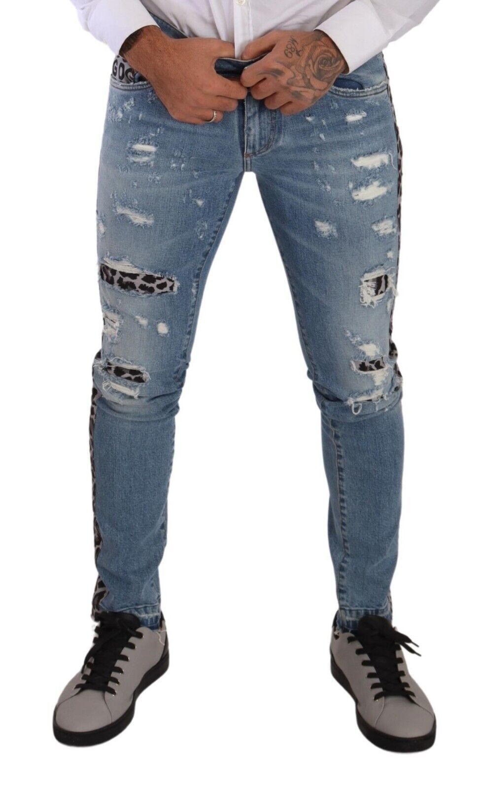 Elegant Slim Fit Denim with Leopard Details