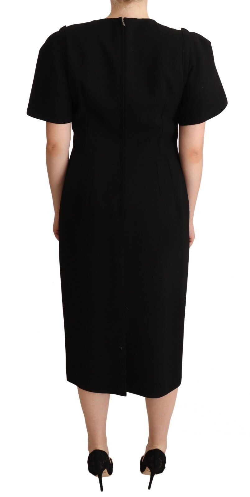 Elegant Black Midi Dress with Bow Detail