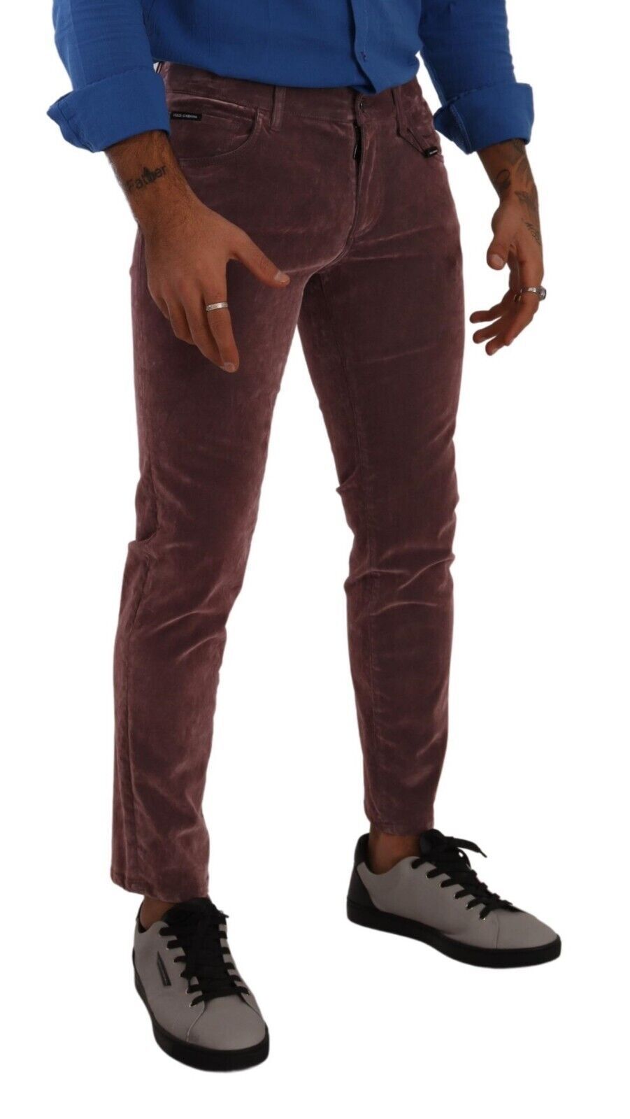 Chic Pink Slim-Fit Cotton Velvet Jeans