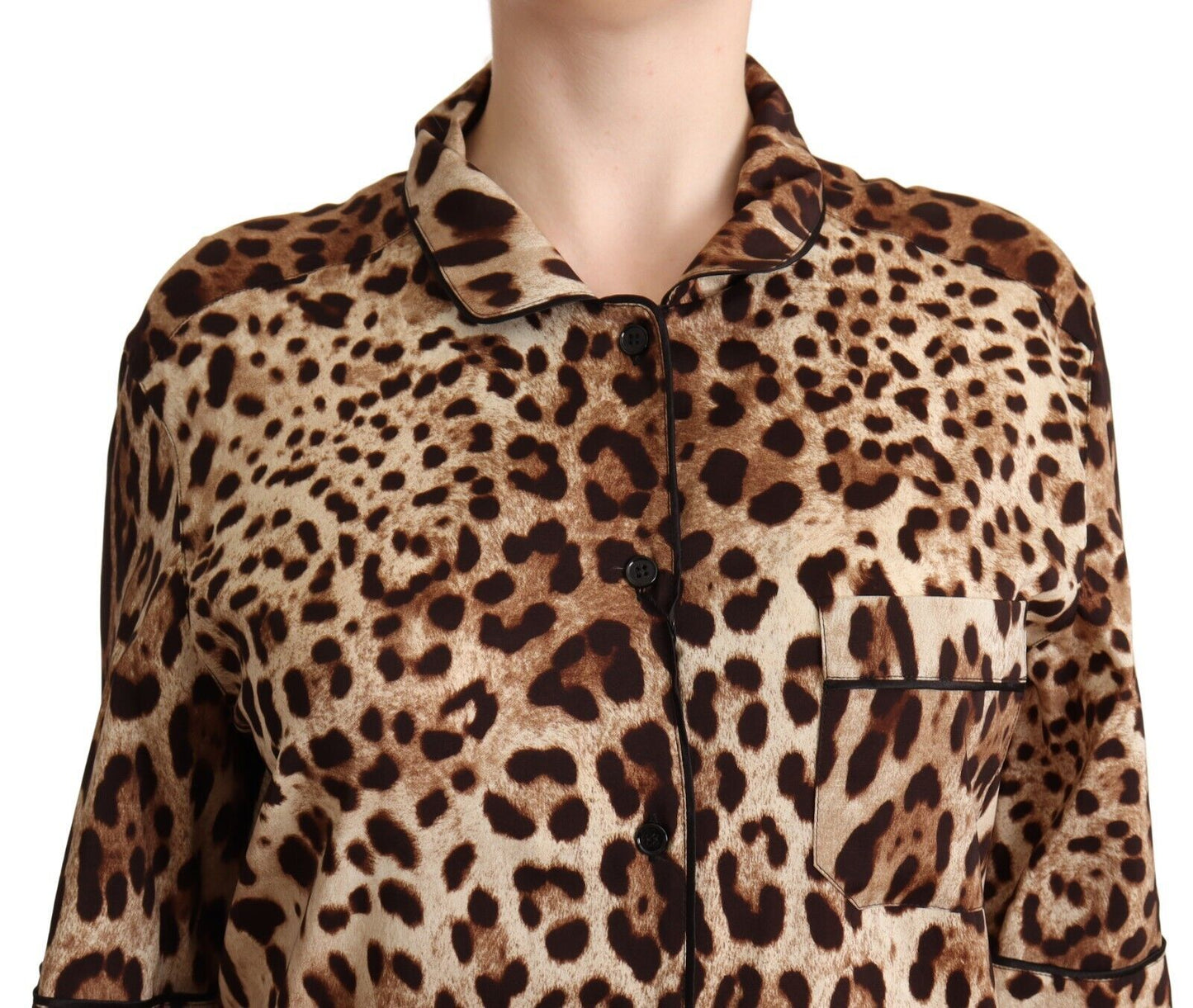 Elegant Leopard Print Silk Polo Top