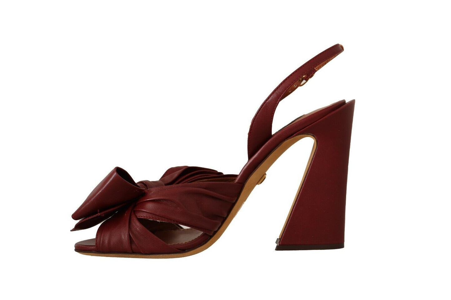 Burgundy Bow Applique Leather Heels