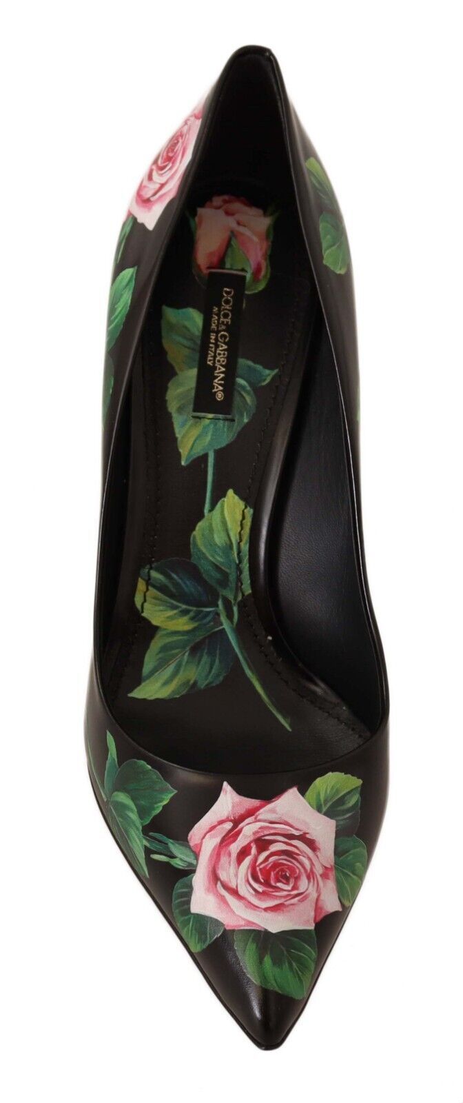 Elegant Black Rose Print Leather Pumps