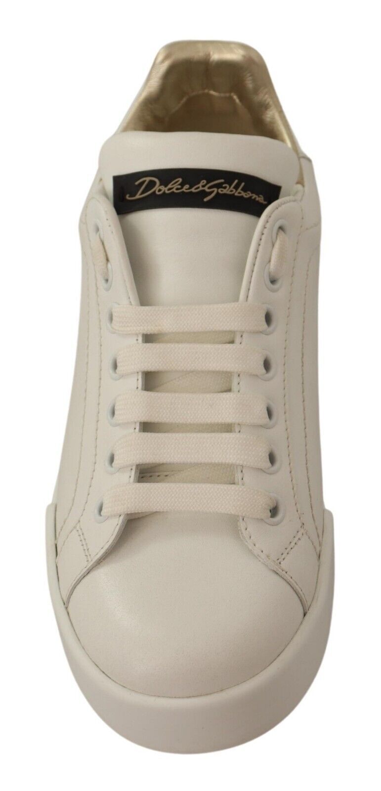 Elegant White and Gold Leather Sneakers