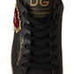 Elegant Gold Heart Embroidered Leather Sneakers