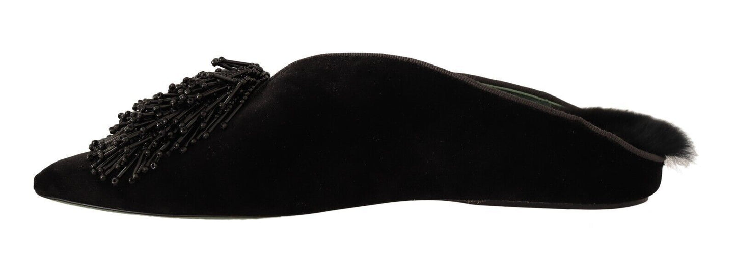 Elegant Suede Leather Embellished Flats