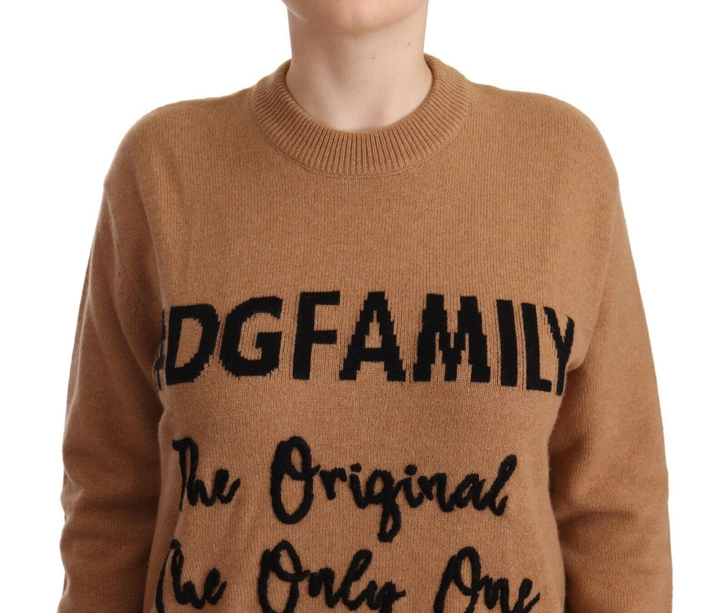 Chic Beige Cashmere Crewneck Sweater with #dgfamily Motive