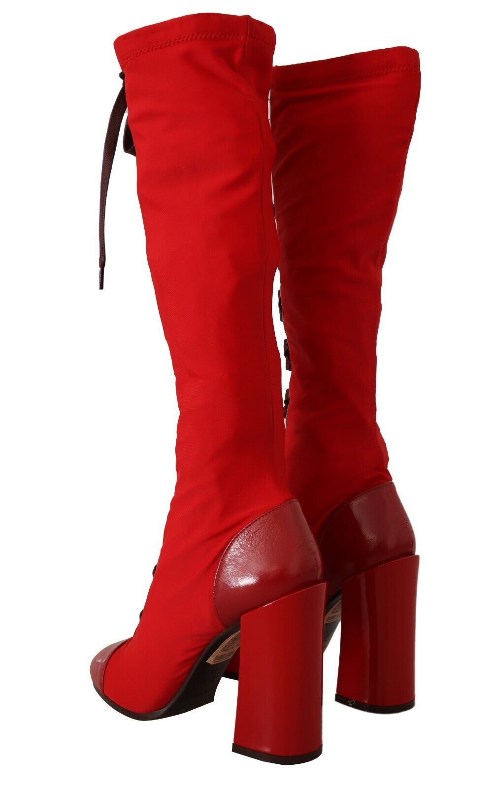 Red Lace-Up Knee High Leather Boots