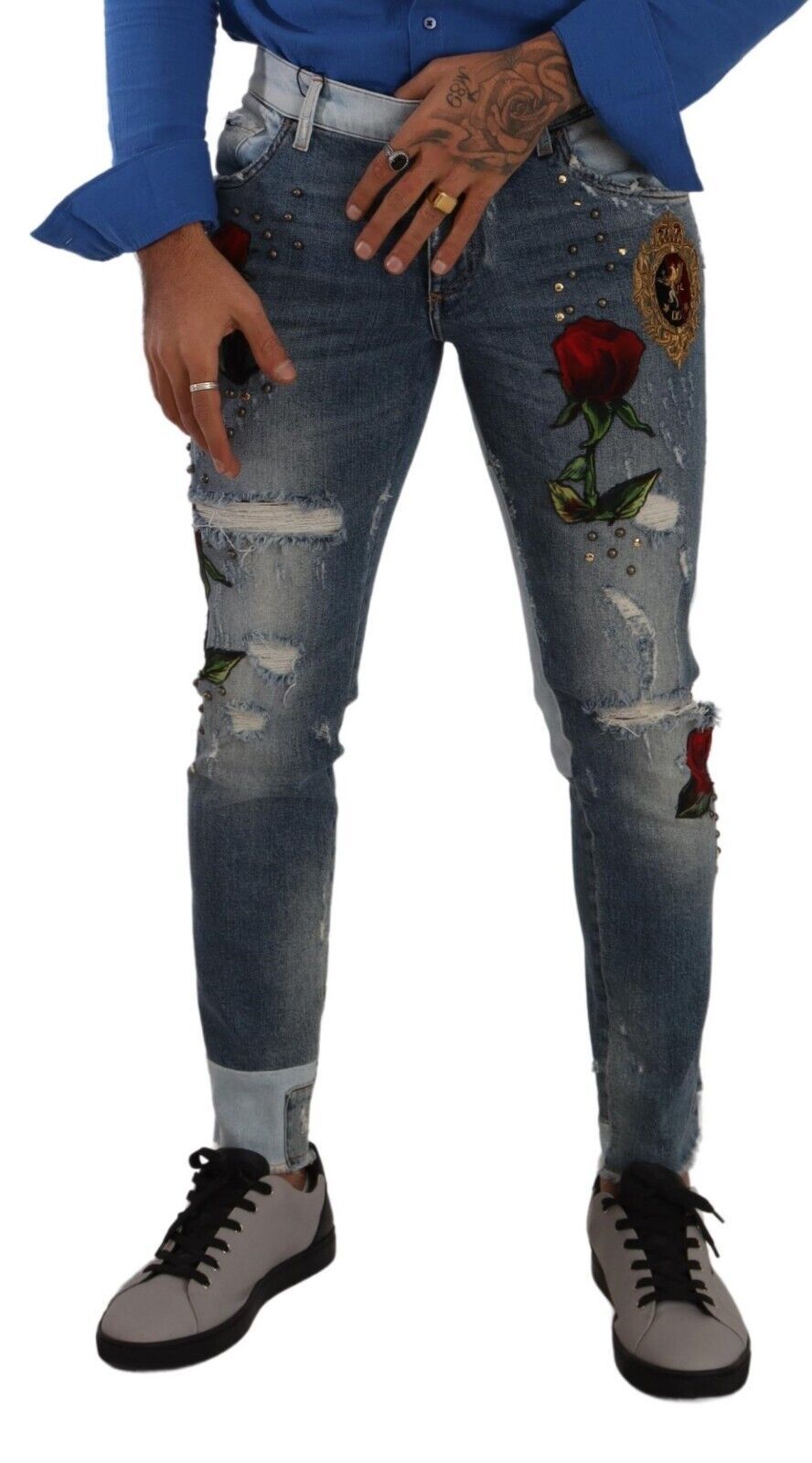 Elegant Slim-Fit Tattered Denim Jeans