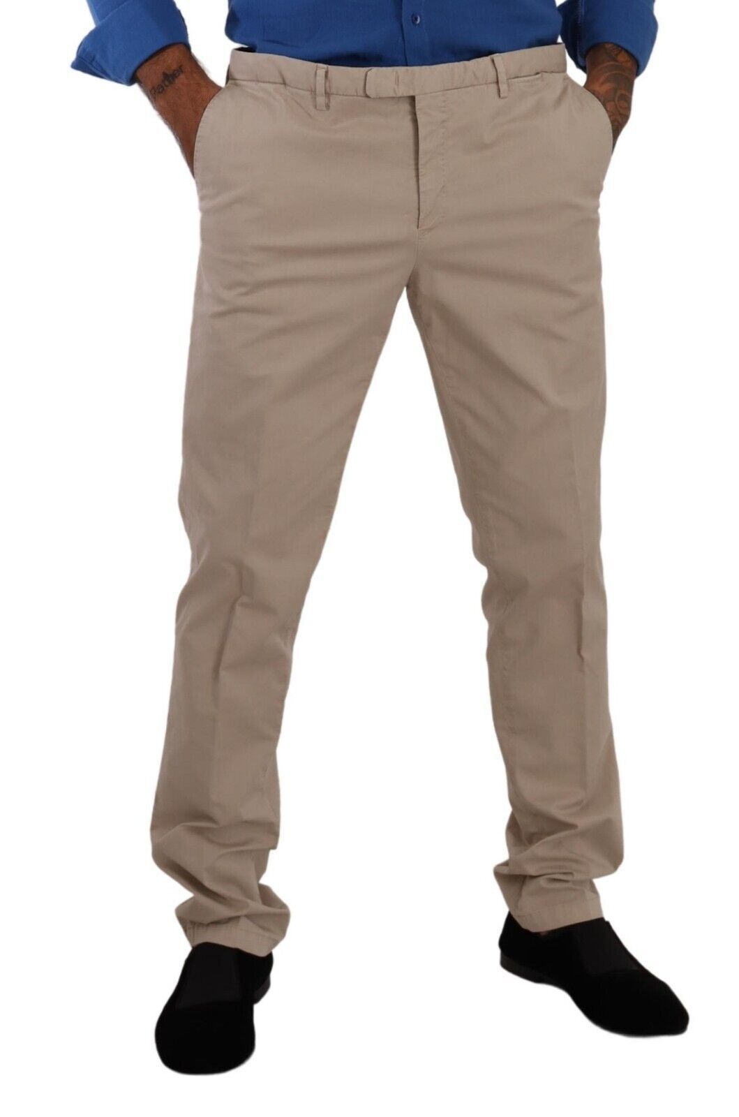 Elegant Beige Cotton Blend Dress Pants