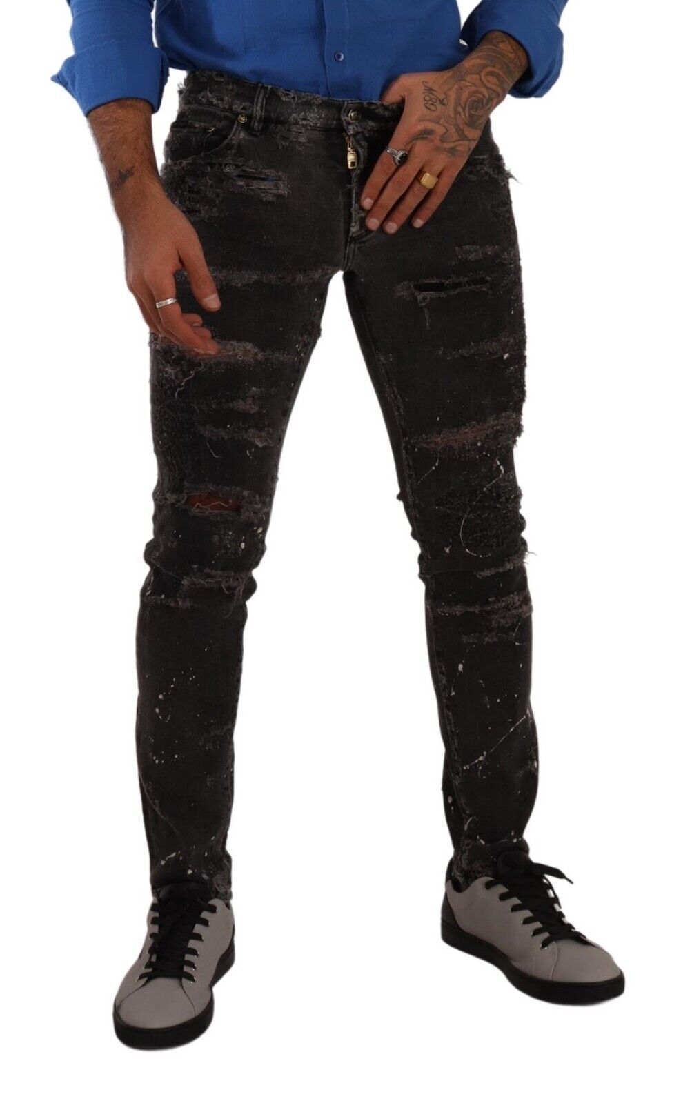 Chic Gray Distressed Slim Fit Denim