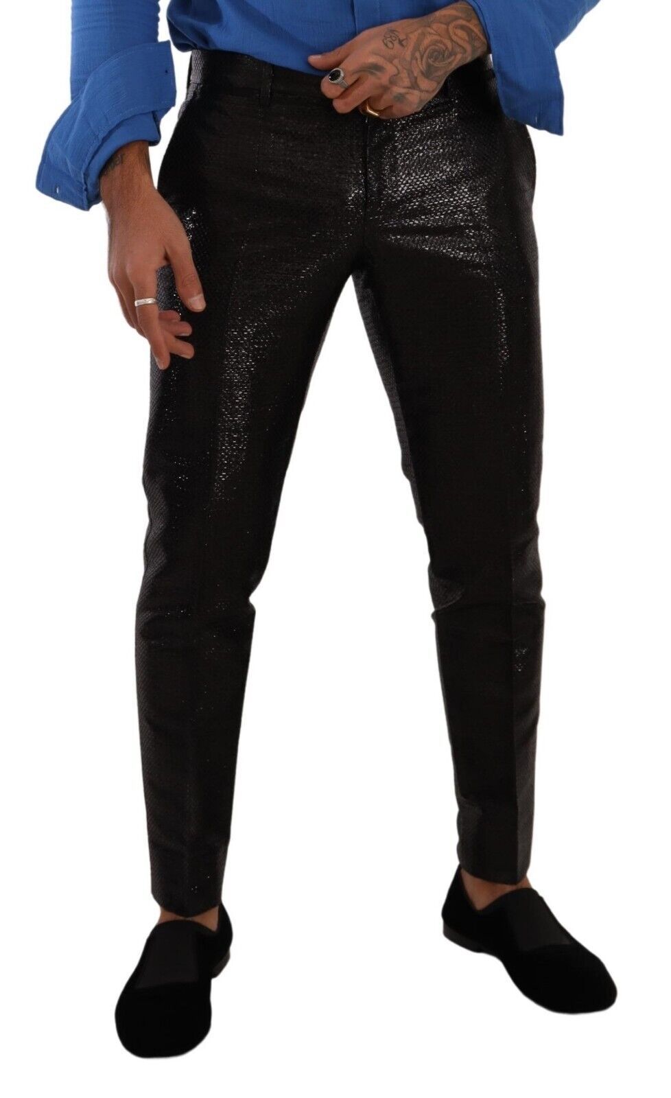 Metallic Black Slim Fit Dress Pants