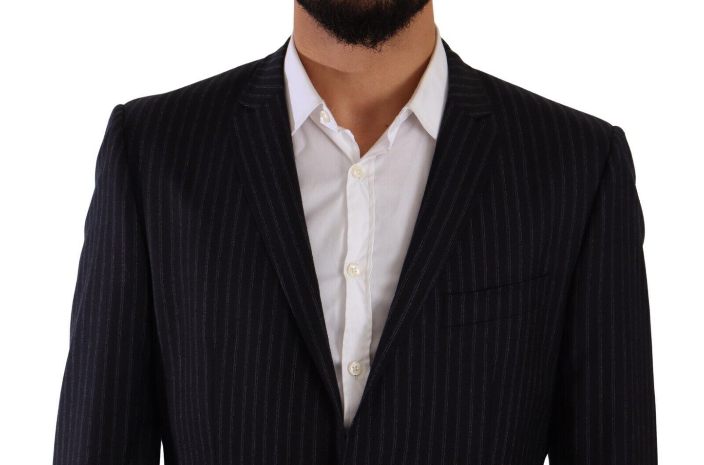 Elegant Black Striped Wool Suit