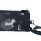 Portuna Visetos Black Floral Camo Leather Card Case Necklace Lanyard Wallet