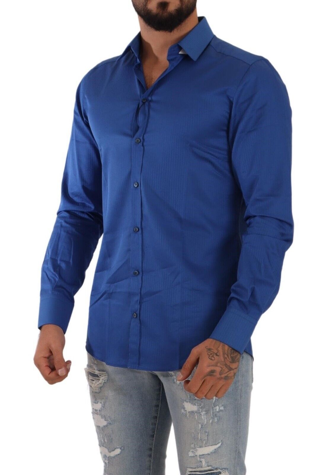 Elegant Blue Martini Slim Fit Cotton Shirt